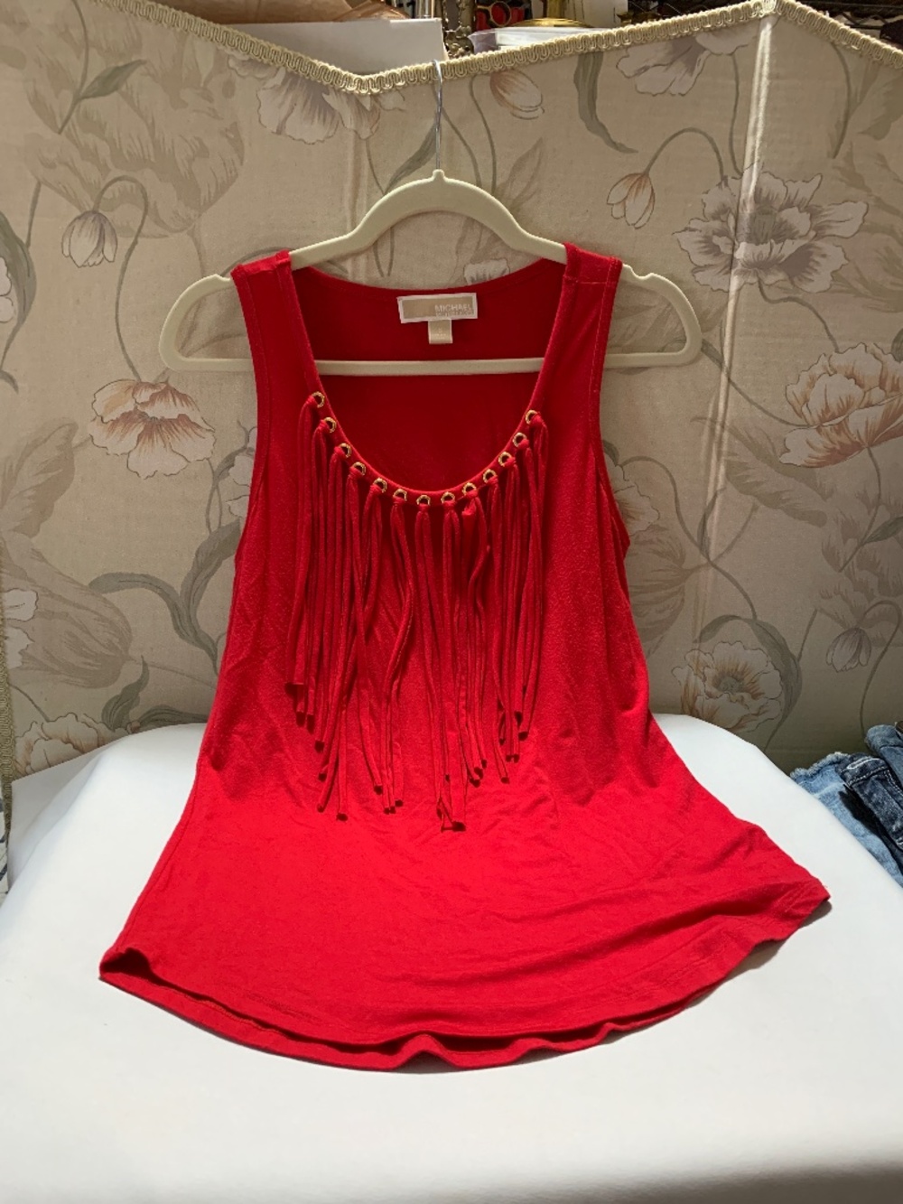 Michael Kors Red Tassels / Frills / Fringed Top w Gold Eyelet Grommets - Size S